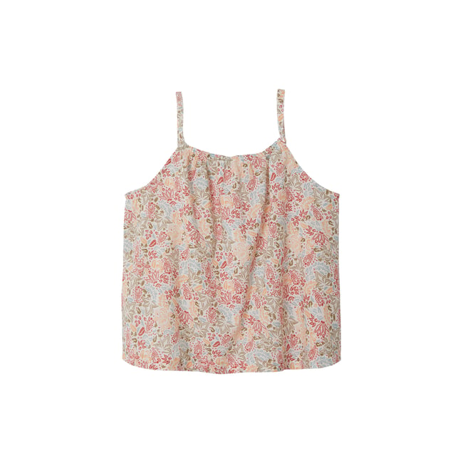 Blouse à fines bretelles motifs exotiques écru <span itemprop=