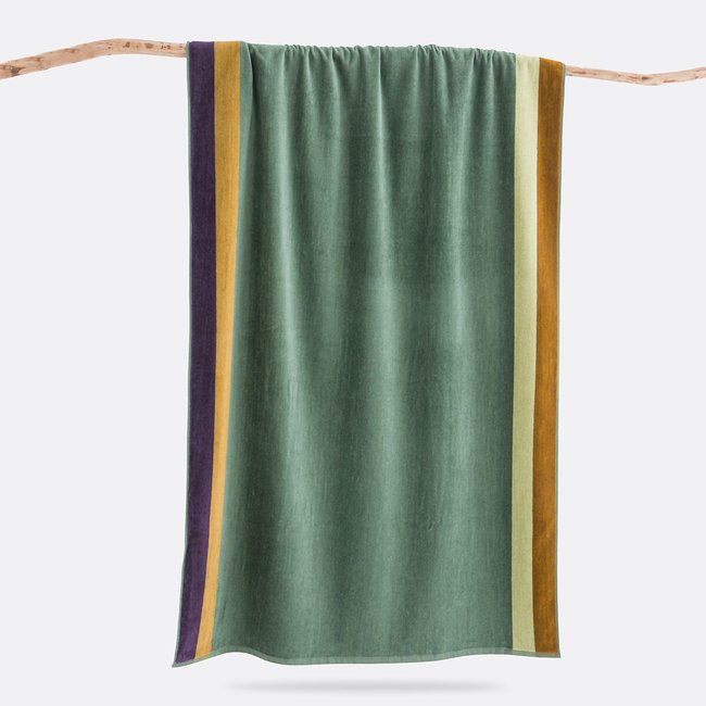 Drap de plage éponge velours 420g, Valparaiso rayé vert <span itemprop=