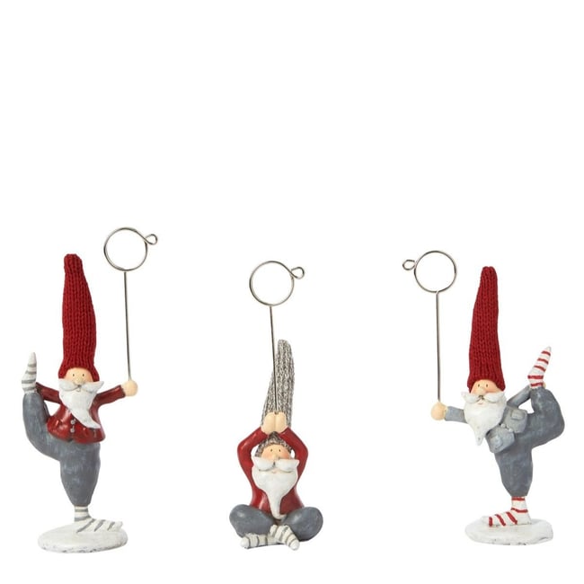Set de 3 porte-bougies père-noël yoga décorative en résine H10 Couleur rouge et gris <span itemprop=