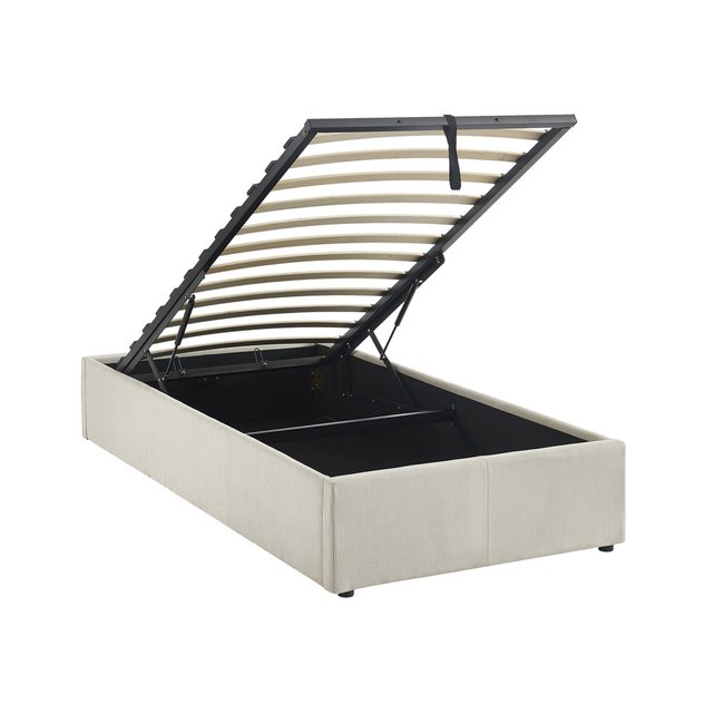 Lit coffre sommier à lattes 90 x 190cm velours côtelé (fine côte) DEVON Couleur blanc <span itemprop=