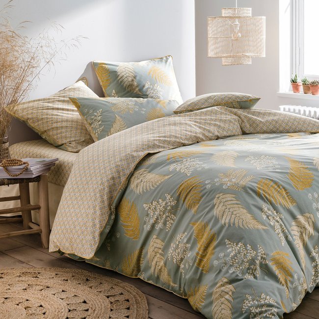 Housse de couette en percale de coton, Fougère imprimé feuilles <span itemprop=