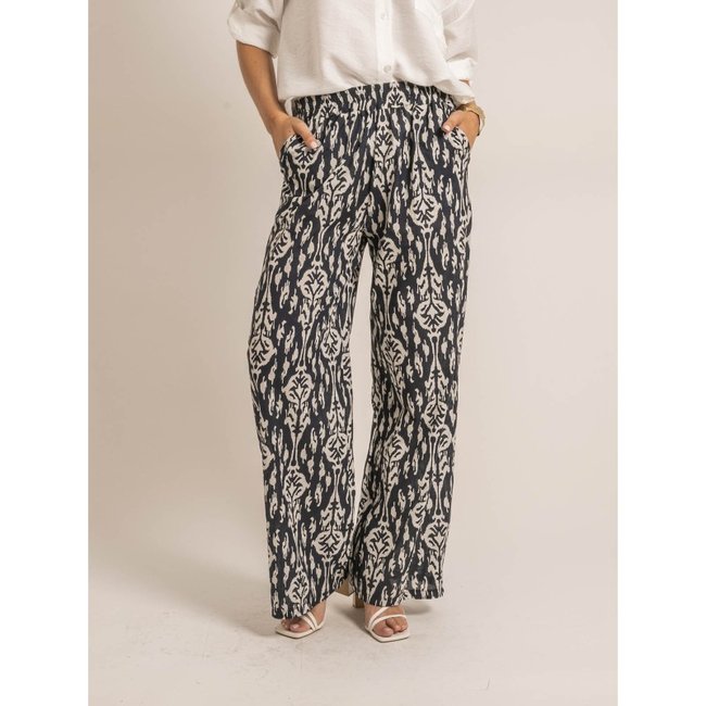 Pantalon Fluide Motifs Emie bleu marine <span itemprop=