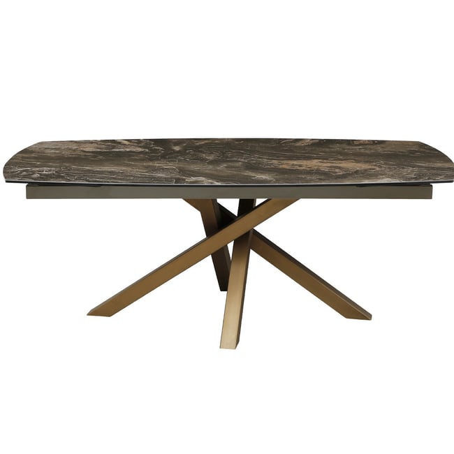 Table à manger ovale extensible 8/10 couv. en céramique effet Marbre - MURCIA Couleur marbre brun emperador <span itemprop=