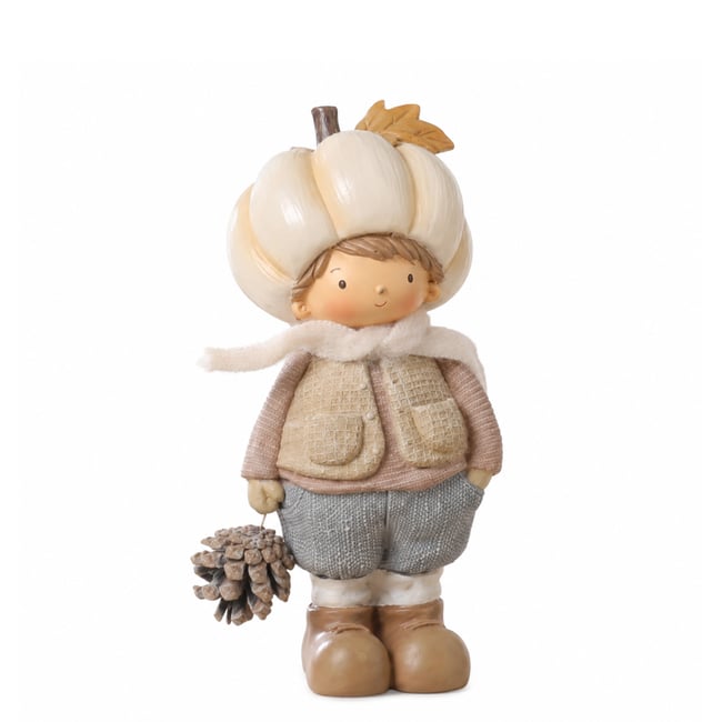 Figurine garçon de noël décorative artificielle H19 PUMPKIN Couleur beige <span itemprop=