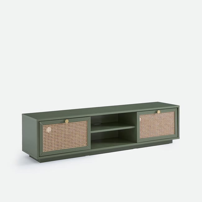 Meuble TV hifi 2 portes 2 niches, PAOLA Couleur kaki <span itemprop=