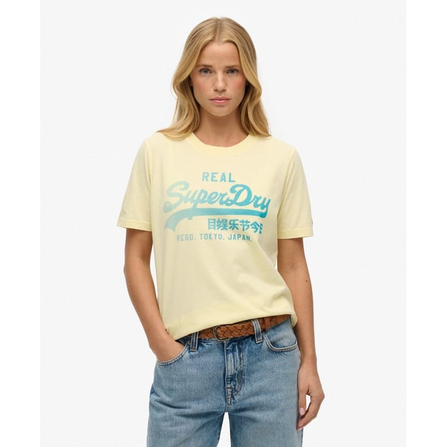 T-shirt délavé Vintage Logo jaune vanille française <span itemprop=