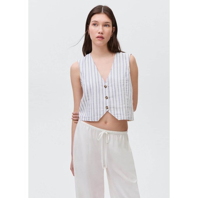 Gilet costume rayures blanc cassé <span itemprop=