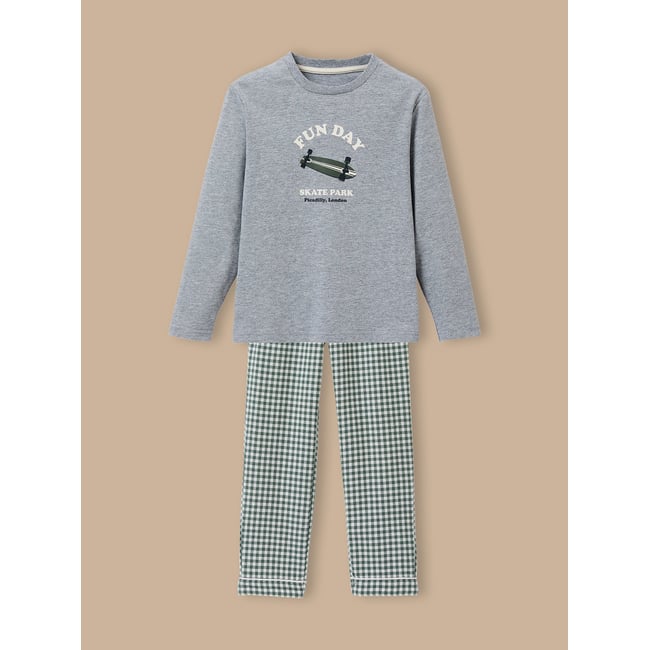 Pyjama imprimé  - coton biologique vichy vert <span itemprop=