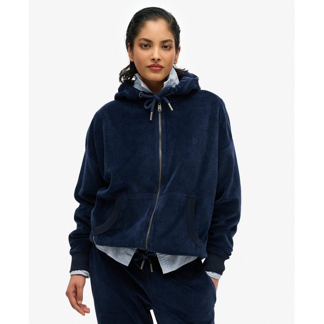 Sweat à capuche zippé en velours - SUPERDRY