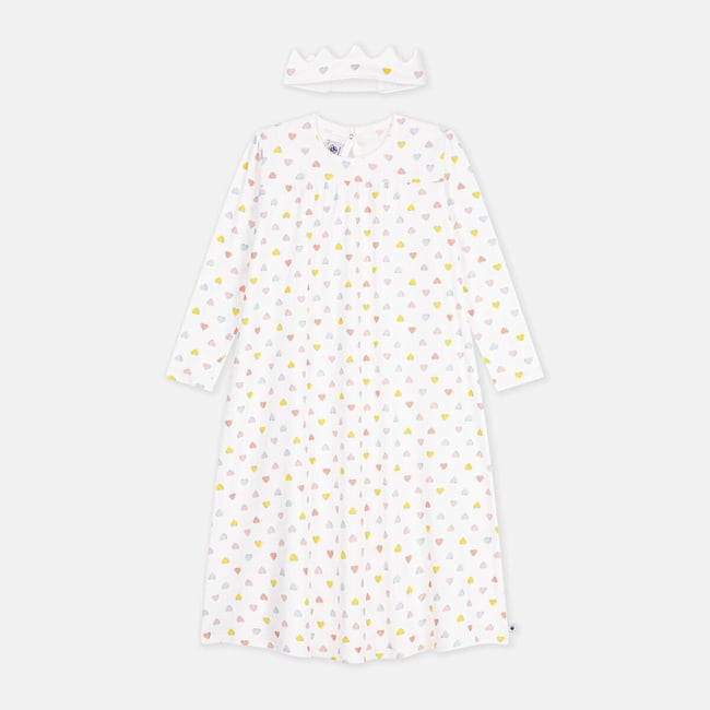Camicia da notte da principessa con diadema in cotone fantasia fondo bianco PETIT BATEAU