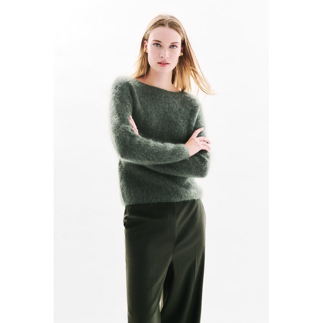Pull droit Col MAGGIE vert kaki <span itemprop=