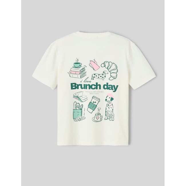 T-shirt imprimé manches courtes blanc écru <span itemprop=