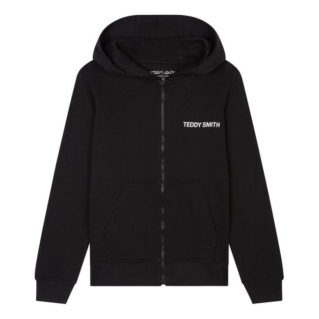 Sweat zippé à capuche en coton noir uni avec poches latérales noir <span itemprop=
