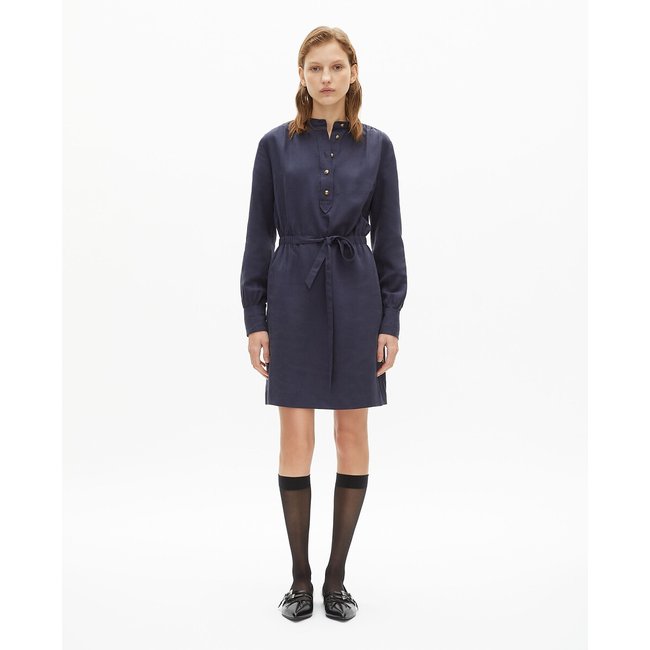Kurzes Hemdblusenkleid, Rundhalsausschnitt, lange Ärmel marine <span itemprop=
