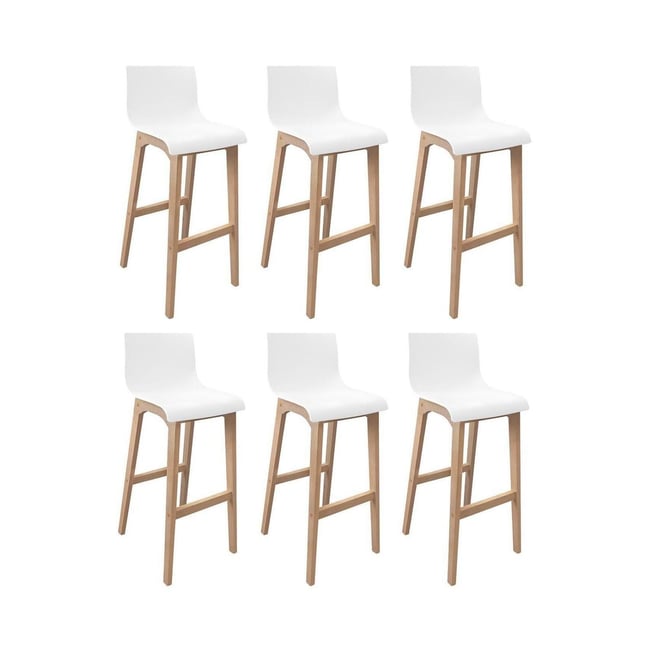 Lot de tabourets de bar en chêne et assise plastique blanche 75cm TANNA|Lot de 6 | Lot de 6 Couleur blanc <span itemprop=