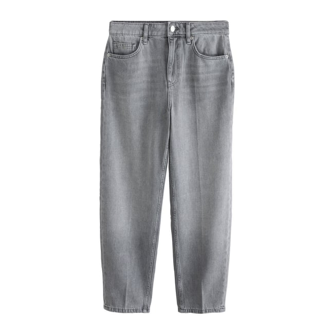 Jean taille haute ample et fuselé avec pli gris <span itemprop=