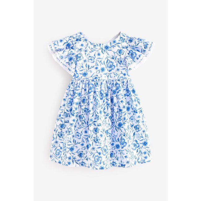 Robe avec manches ange bleu motif fleurs <span itemprop=