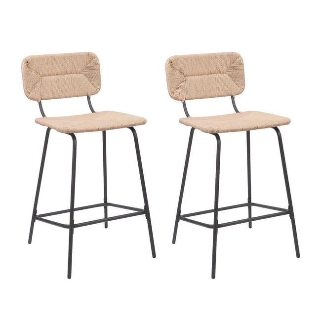 Lot de tabourets d'ilot et bar en métal et assise rotin 65cm NEMA|Lot de 2 | Lot de 2 - MOB IN