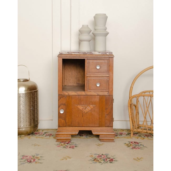 Table de chevet au plateau en marbre Odile N°1383 - Bon état Couleur orange <span itemprop=