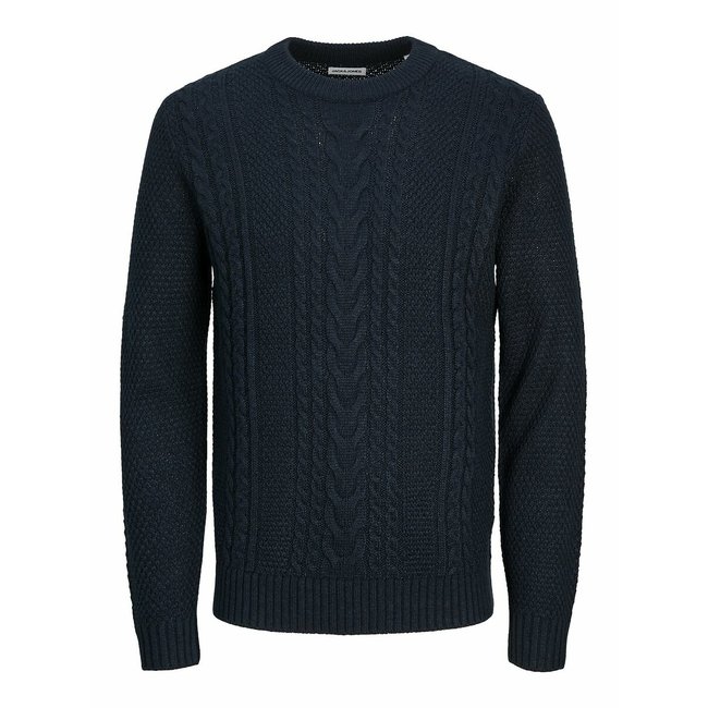 Джемпер с круглым вырезом из объемного трикотажа темно-синий JACK & JONES