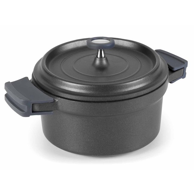 Cocotte 16 cm en fonte d'aluminium avec couvercle noir <span itemprop=