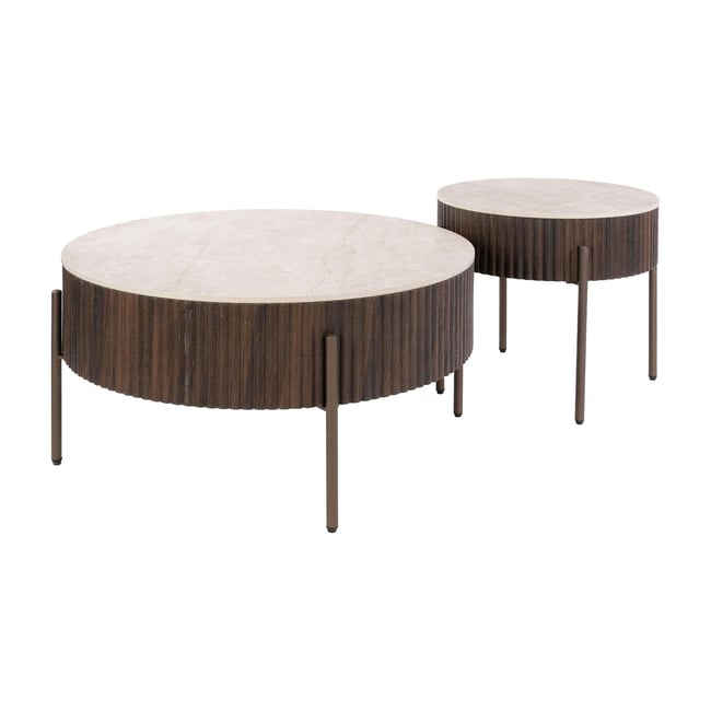 Table basse vintage céramique marbrée pieds bronze (x2) MAHAL Couleur beige <span itemprop=