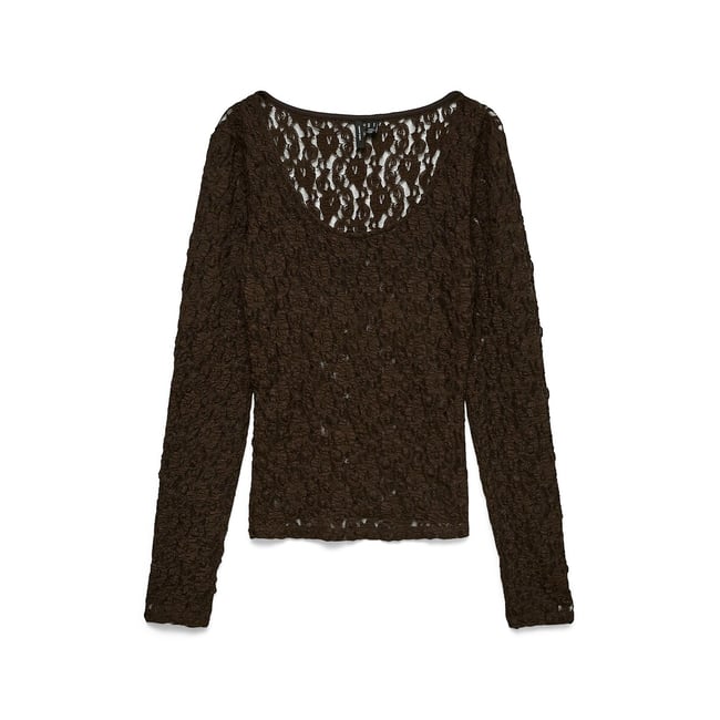 T-shirt maniche lunghe in pizzo marrone cioccolato VERO MODA