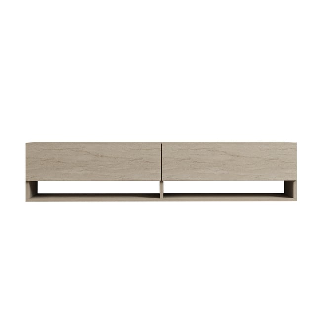 Meuble TV suspendu 2 portes abattantes décor travertin L141 cm - ARGES Couleur beige <span itemprop=