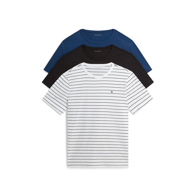 Confezione da 3 T-shirt maniche corte, Signature Cotton Essential nero + blu + a righe TOMMY HILFIGER