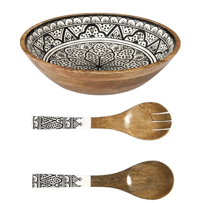 Set Saladier + Couverts en manguier Mira Orange - EDEN