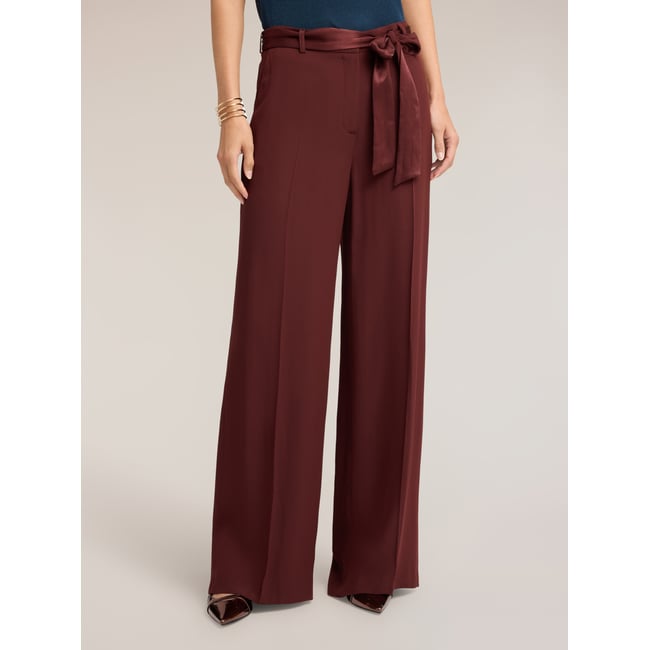 Pantalon palazzo avec ceinture marron <span itemprop=