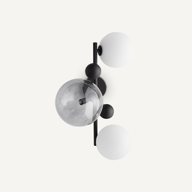 Wandlamp in smoked glas en metaal, Bullesco <span itemprop=