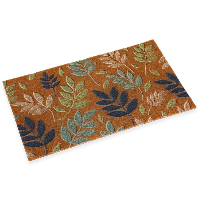 Paillasson coco et caoutchouc feuillage 70x40x2cm Couleur marron <span itemprop=