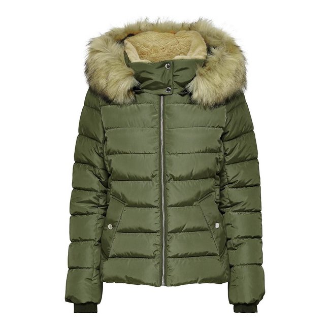 Doudoune matelassée à capuche fixe kaki <span itemprop=