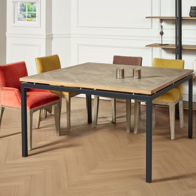 Table carrée en chêne et métal 6/8 couverts ZAZIE Couleur teinte claire <span itemprop=