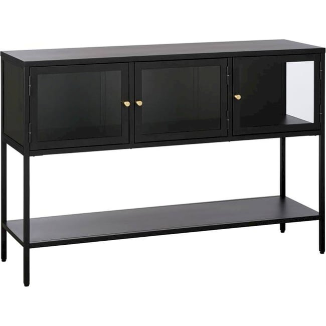 Console en métal trois portes ZEINS Couleur noir avec poignées dorées <span itemprop=