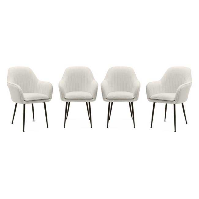 Fauteuil bouclette et pieds métal (lot de 4) SHELLA BOUCLETTE Couleur bouclette blanche <span itemprop=
