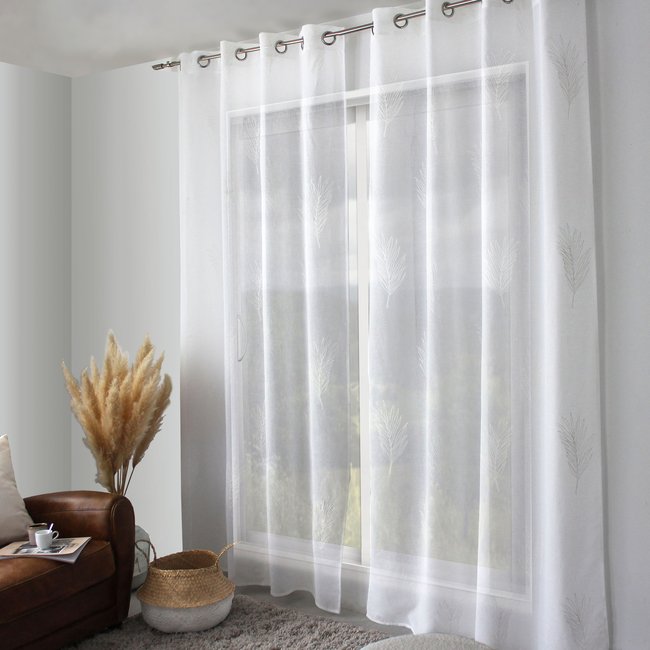 Voilage à oeillets feuille de palmier blanc <span itemprop=