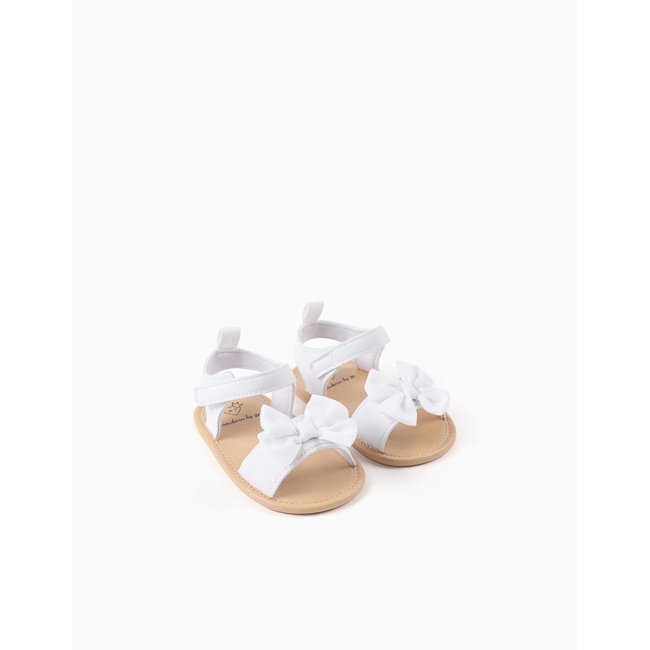 Sandales à bout ouvert et nœud décoratif blanc <span itemprop=