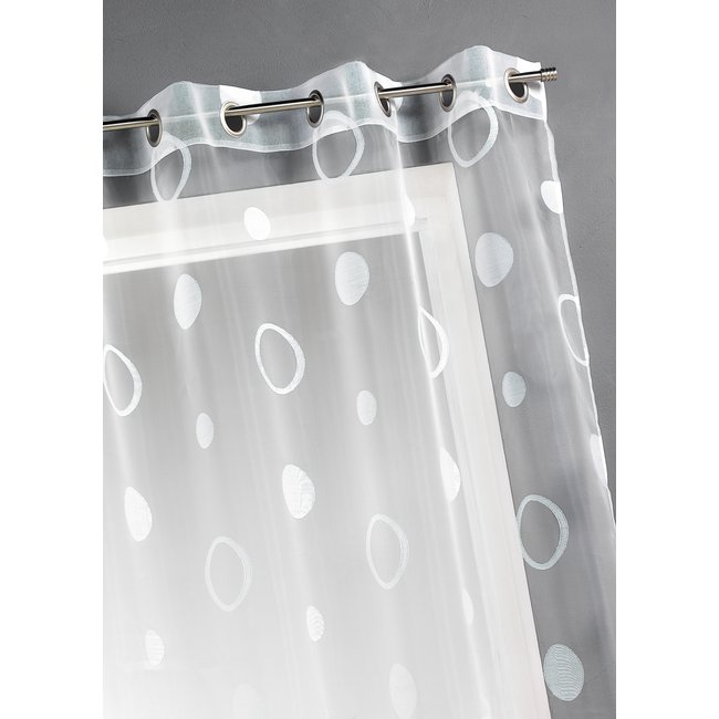 Voilage coloré motifs cercles prêt à poser blanc <span itemprop=