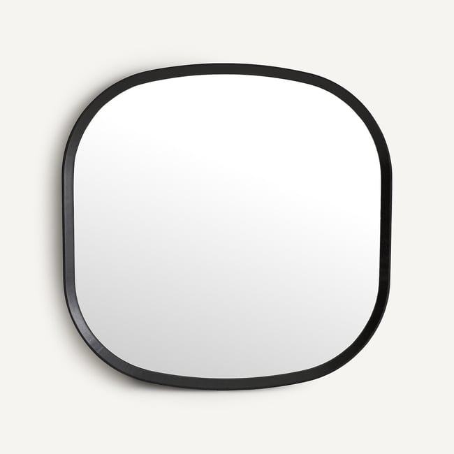 Miroir carré en chêne massif H80 cm, Orion noir <span itemprop=