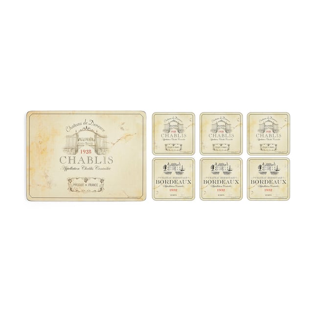 8-Piece Vin de France Placemat & Coaster Set, multi-coloured, PIMPERNEL