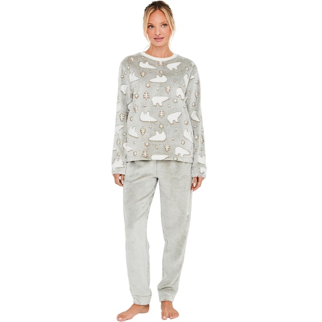 Pyjama polaire pantalon top manches longues Artic gris <span itemprop=