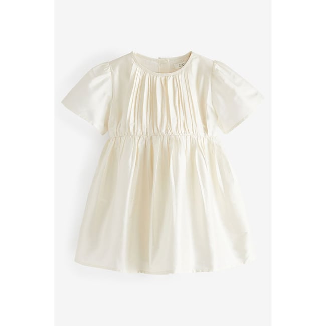 Robe en taffetas à plis nervurés crème <span itemprop=