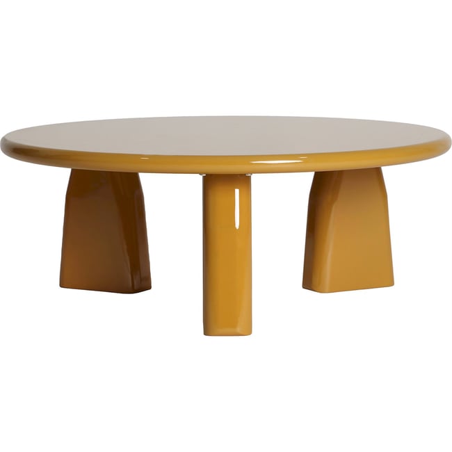 Table basse ronde bois laqué VACIO Couleur moutarde <span itemprop=