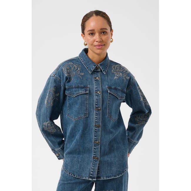 Chemise en jean bleu medium washed blue <span itemprop=