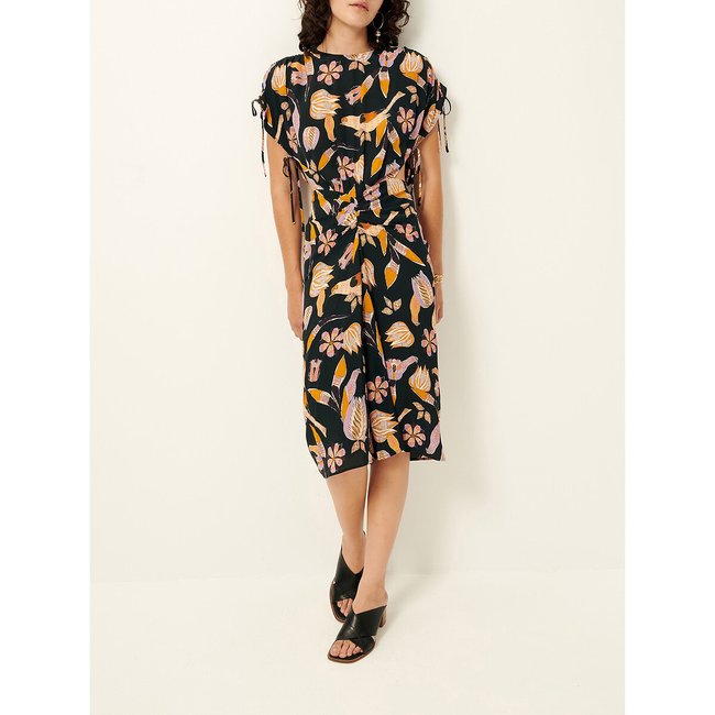 Robe mi-longue en viscose CARLOTA noir/orange <span itemprop=