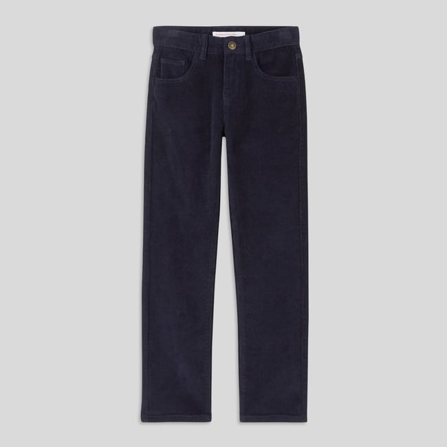 Pantalon droit en velours marine <span itemprop=