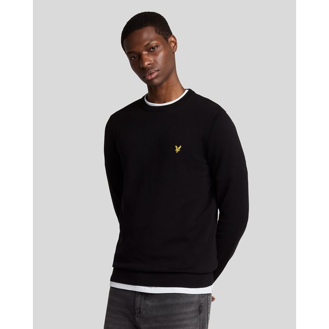 Pull en coton col rond noir jais <span itemprop=
