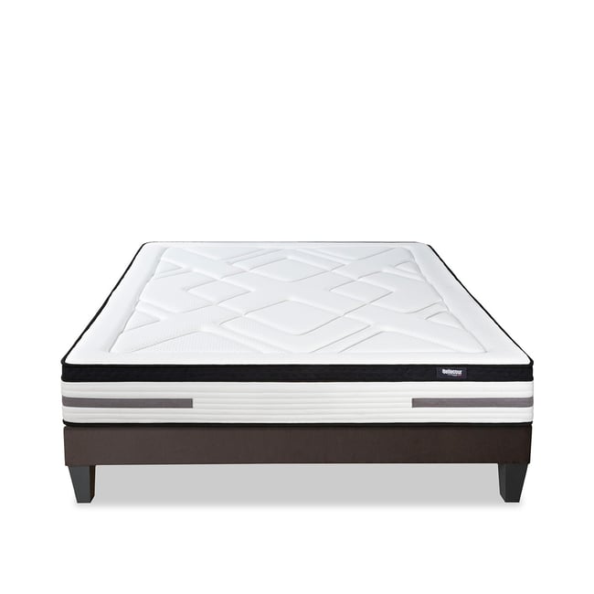 Ensemble Bellevue 90x200 cm Matelas Ressorts ensachés + Sommier Bois Couleur blanc <span itemprop=